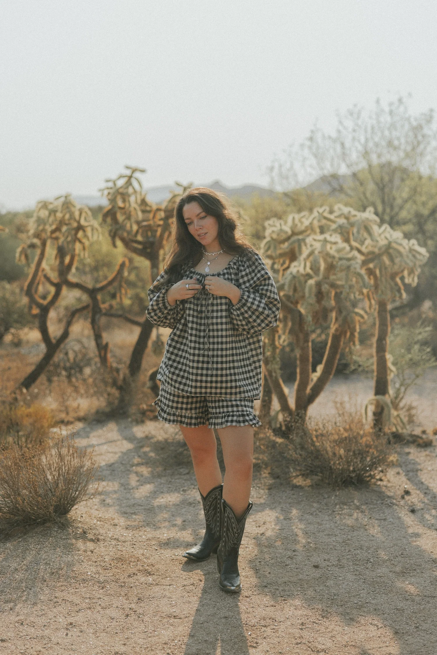Ida Shorts in Charcoal | Gingham Shorts - Image 8