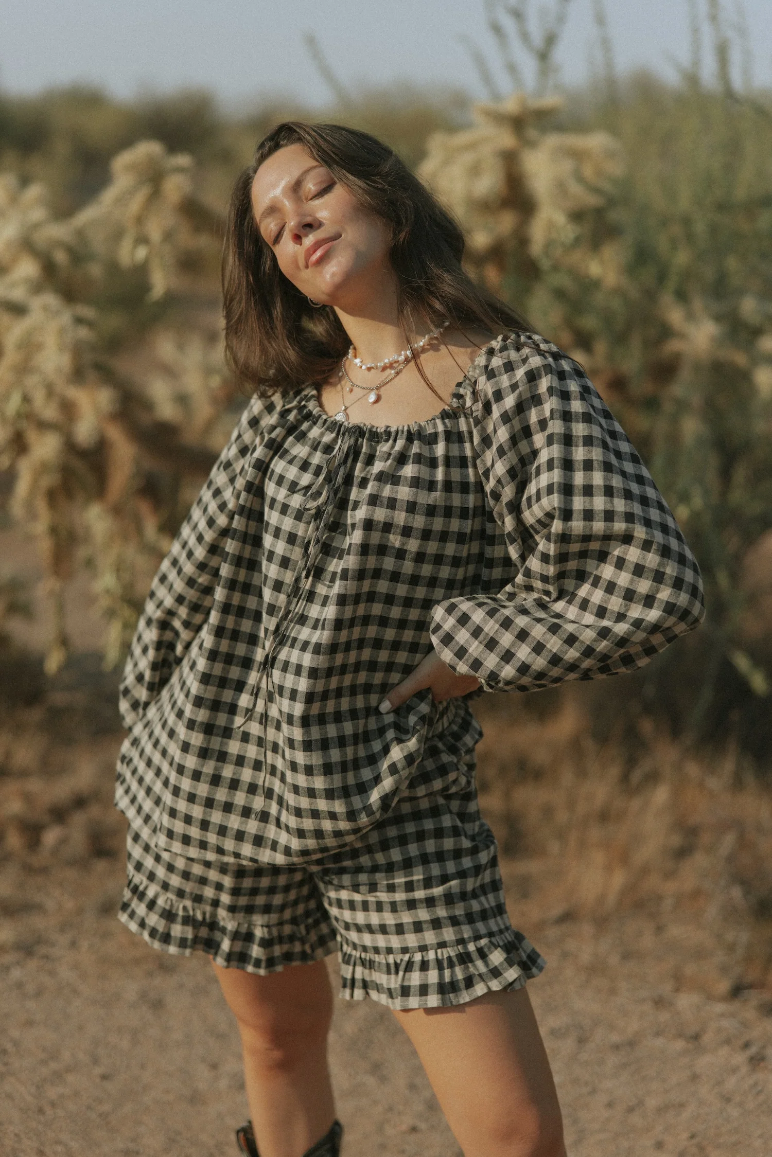Ida Top in Charcoal | Gingham Top - Image 2