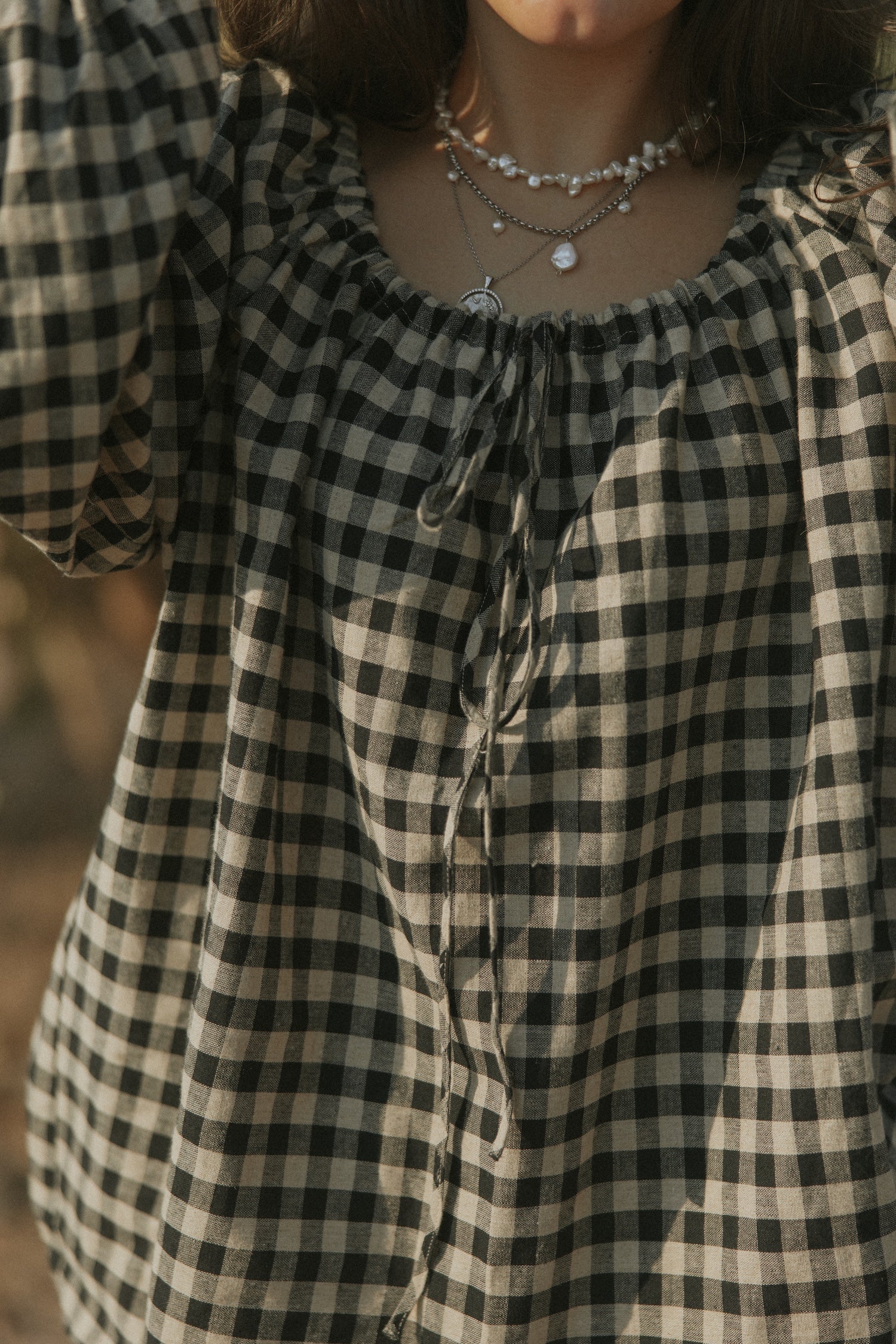 Ida Top in Charcoal | Gingham Top - Image 3