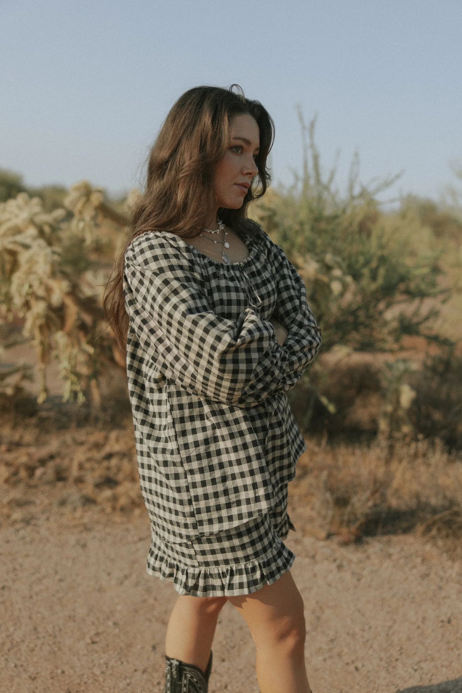 Ida Top in Charcoal | Gingham Top - Image 4