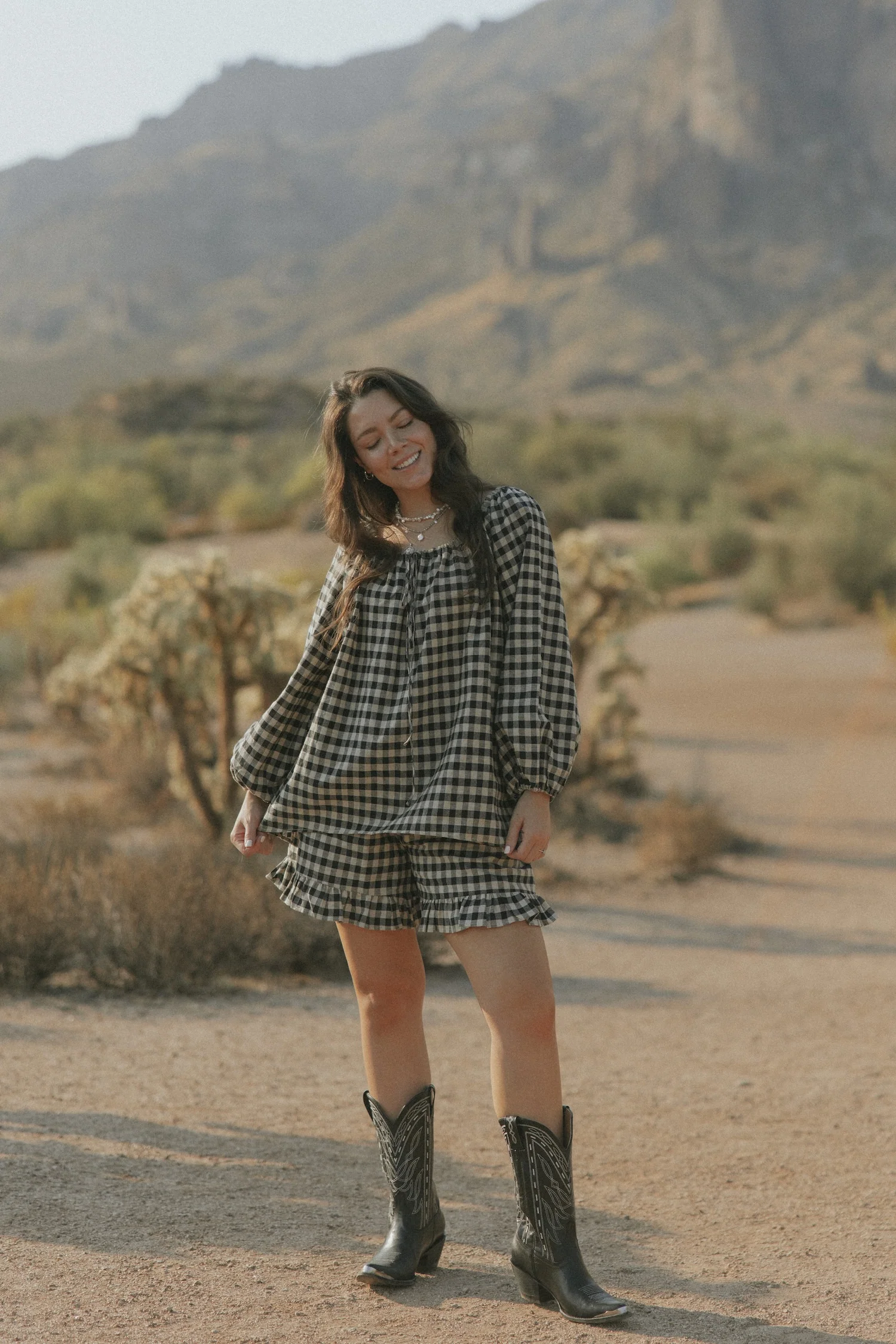 Ida Top in Charcoal | Gingham Top - Image 5