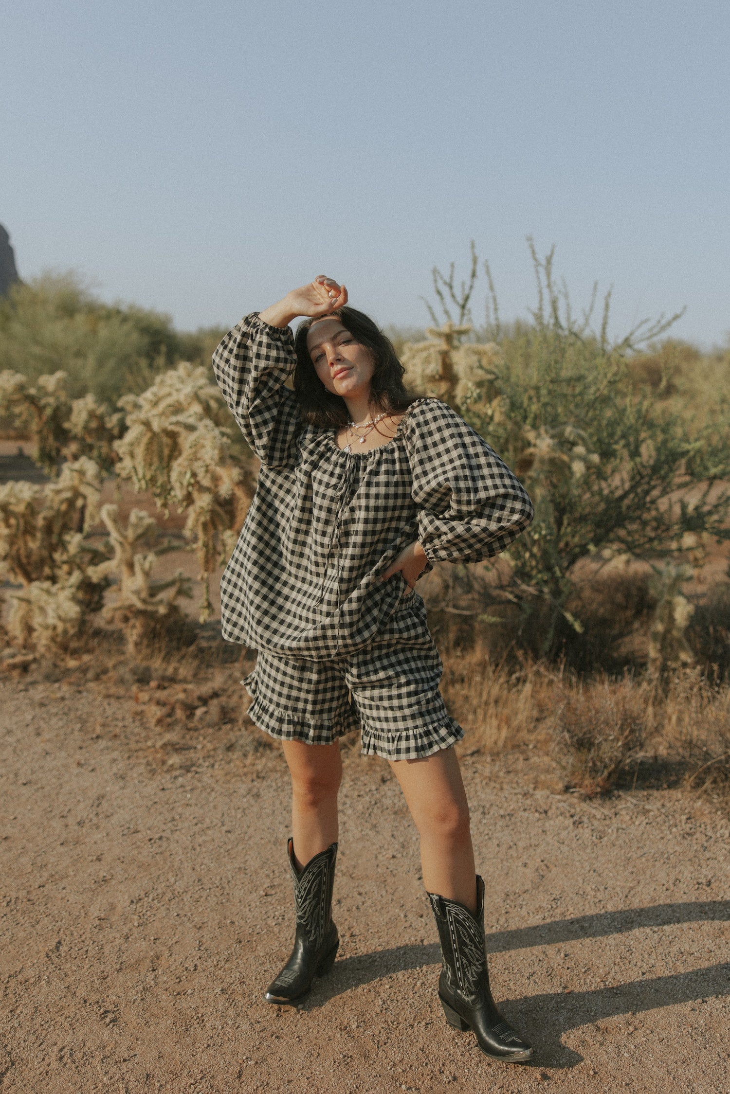 Ida Top in Charcoal | Gingham Top - Image 6