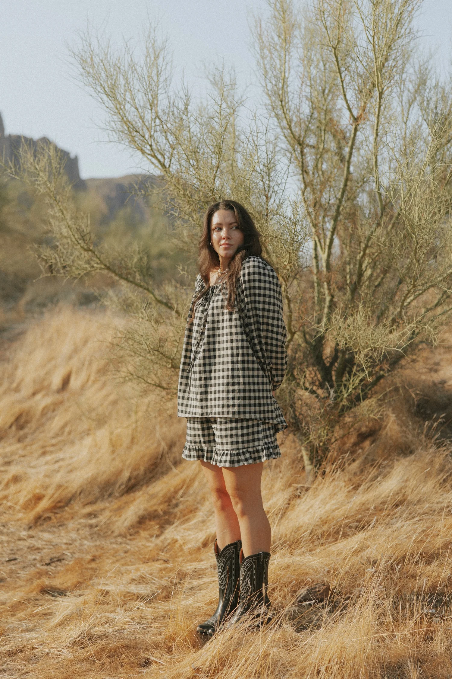 Ida Top in Charcoal | Gingham Top - Image 7