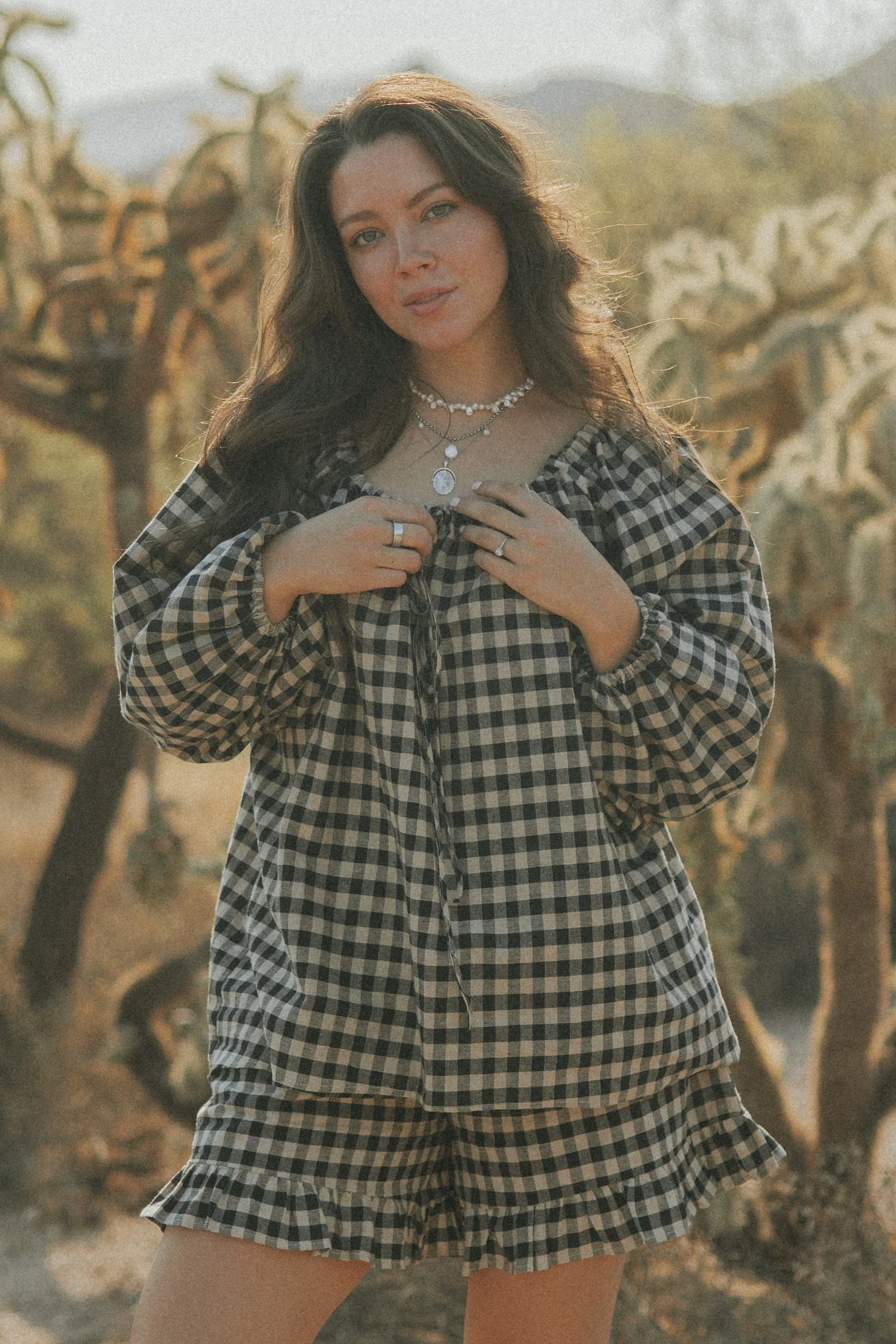 Ida Top in Charcoal | Gingham Top - Image 8