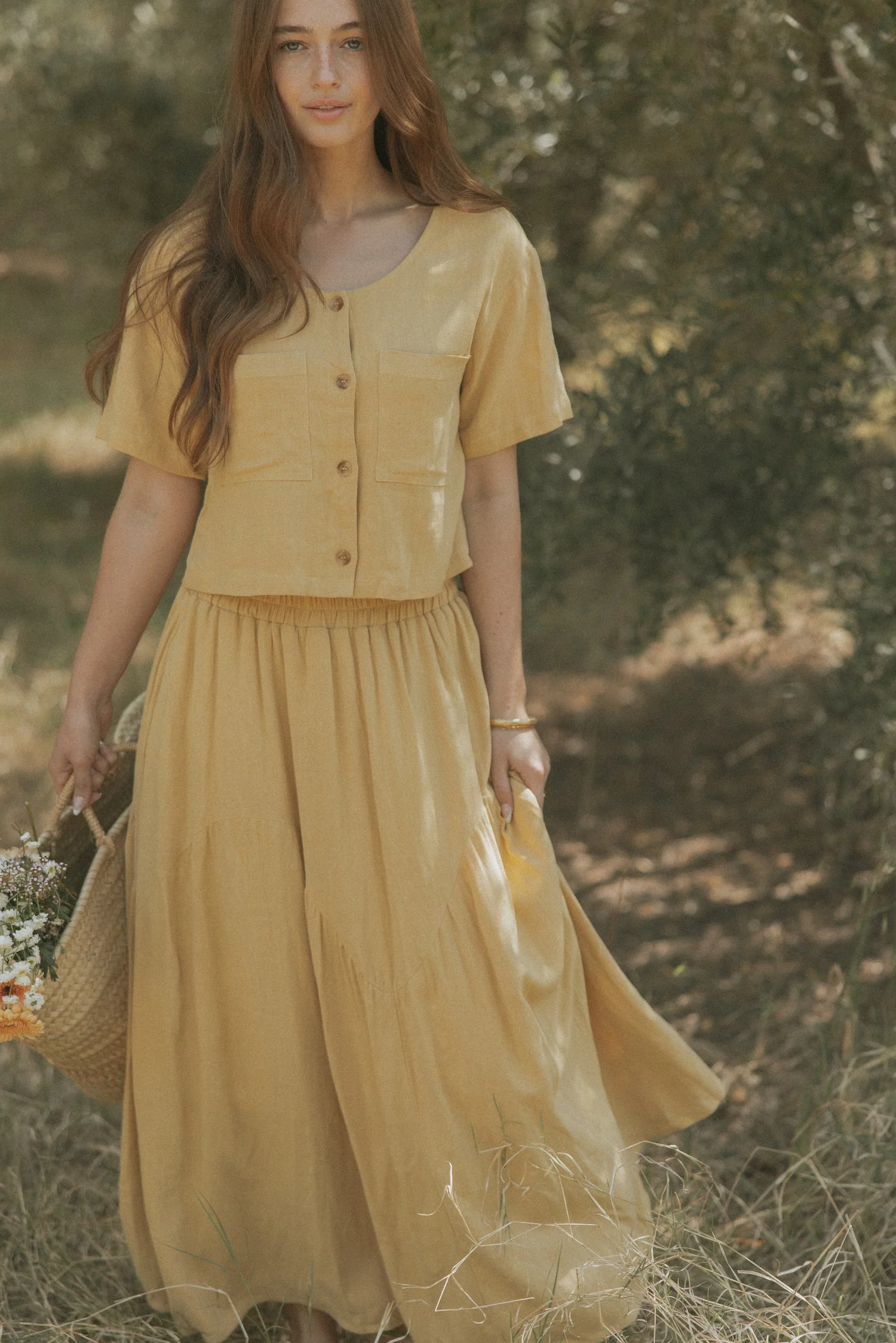 Isla Skirt in Honey | Linen Maxi Skirt - Image 4