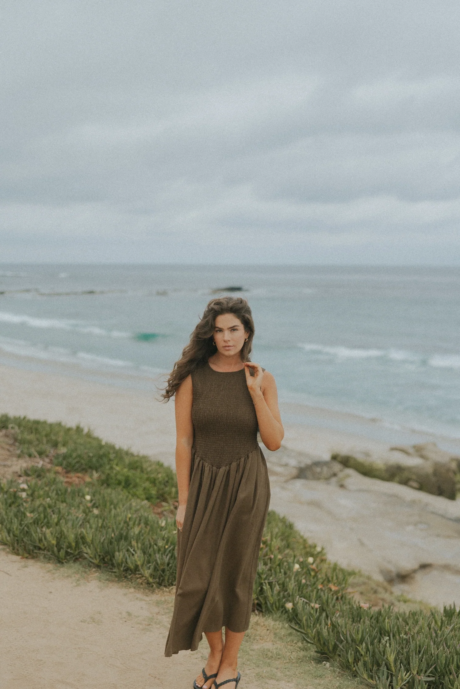 Mara Dress in Mocha | Brown Ruched Full Length Dress - Image 4