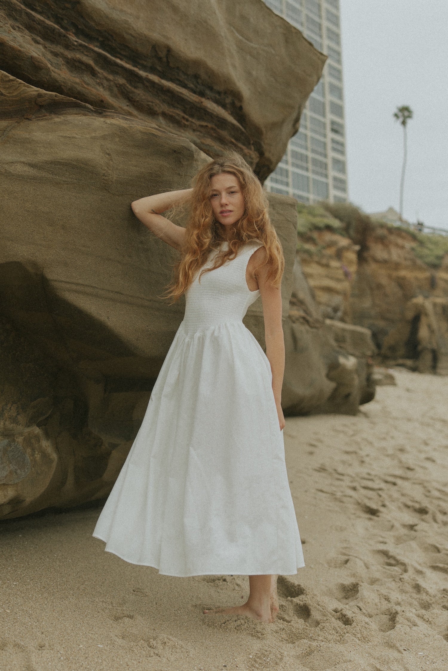Mara Dress in White | Ruched White Full Length Dress - Image 7