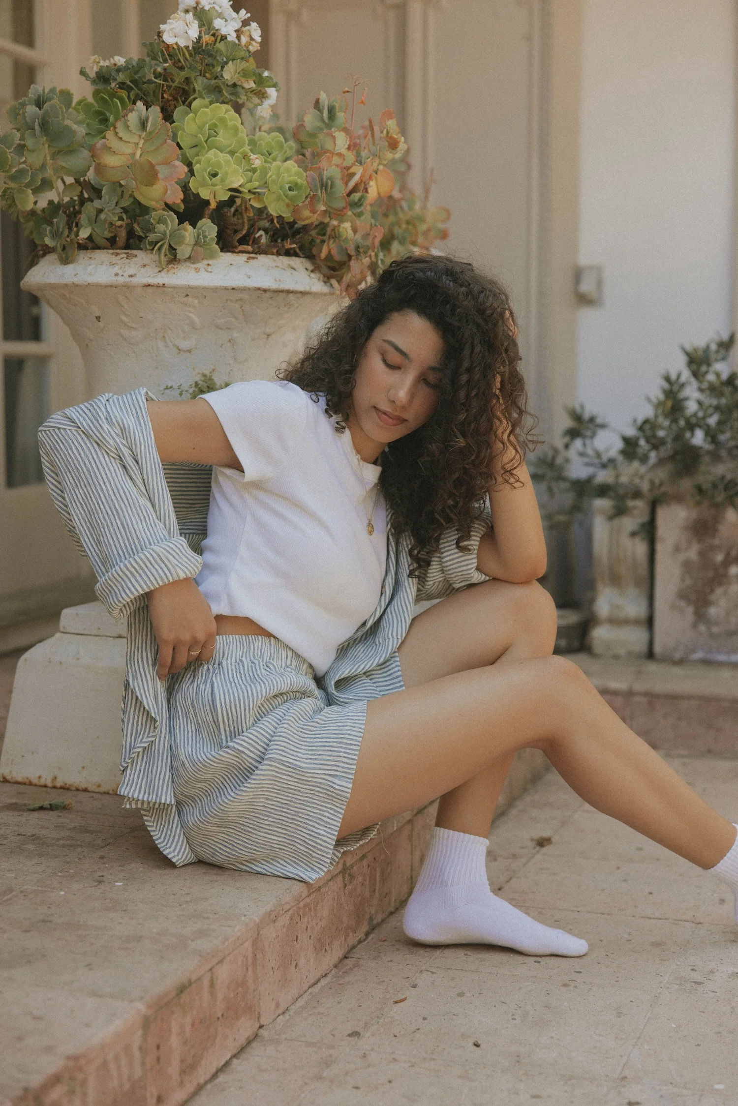 Hampton Shorts in Azul | Women's Striped Boxer Shorts - Image 3
