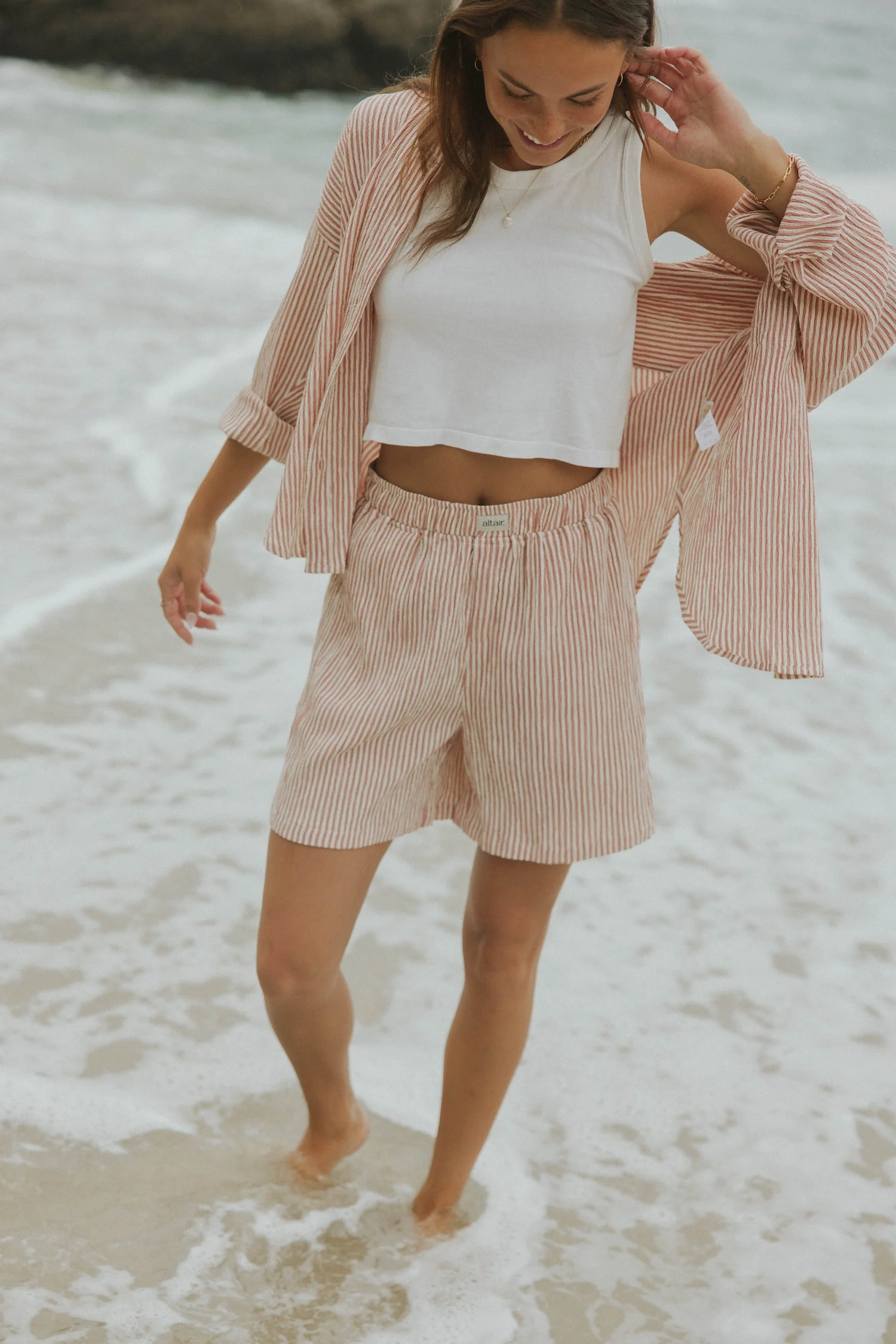 Hampton Shorts in Strawberry | Women's Red Striped Boxer Shorts - Image 7