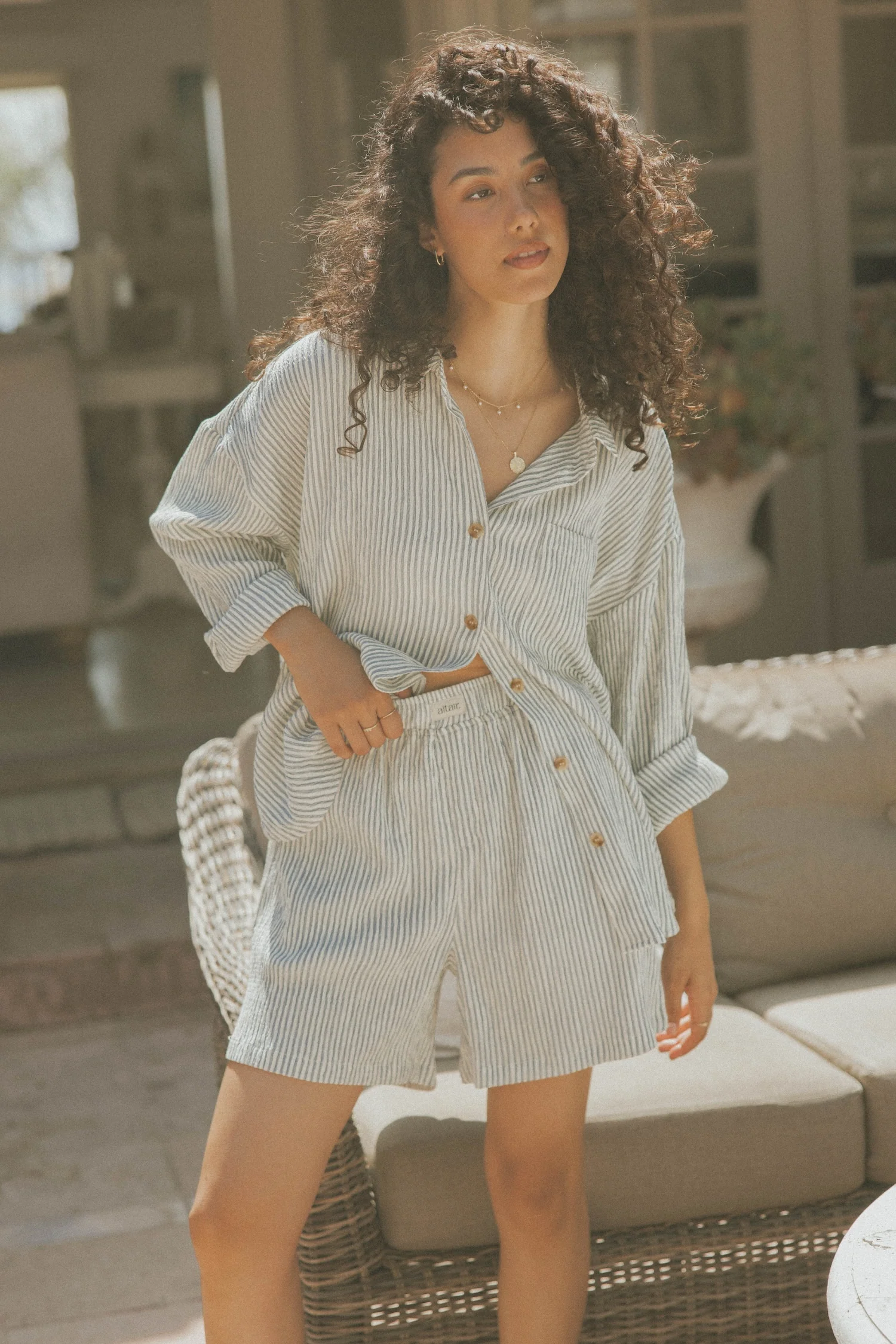Hampton Top in Azul | Women's Blue Pinstriped Button Up Shirt - Image 7