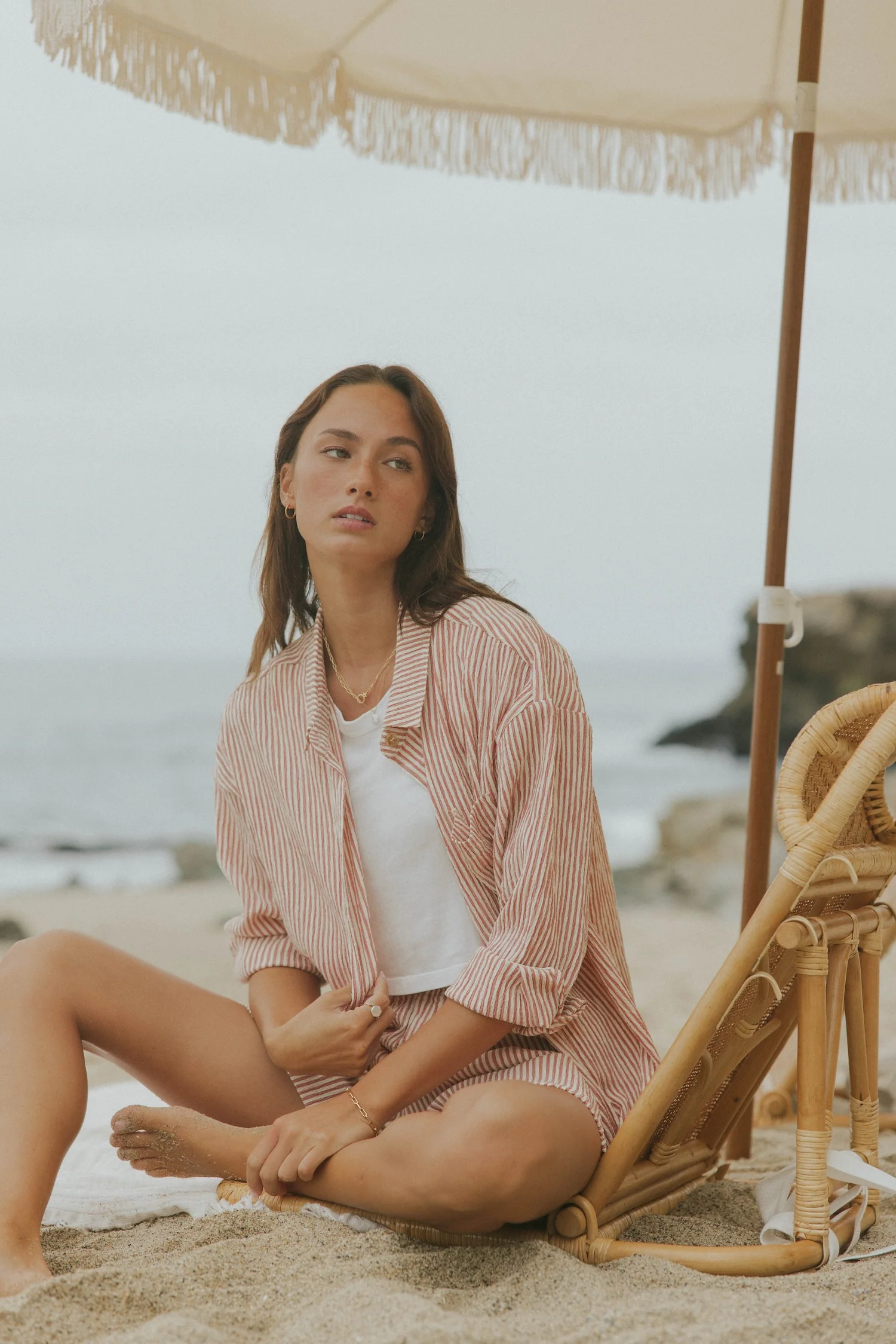 Hampton Top in Strawberry | Striped Button Down Shirt - Image 6