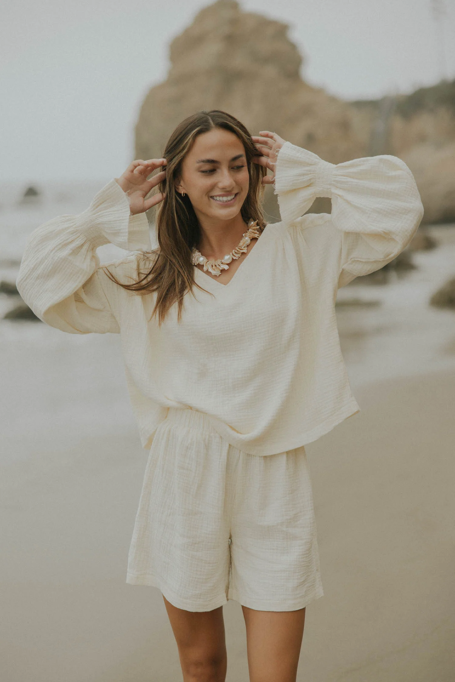 Tulum Shorts in Cream | Women's Muslin Shorts - Image 4