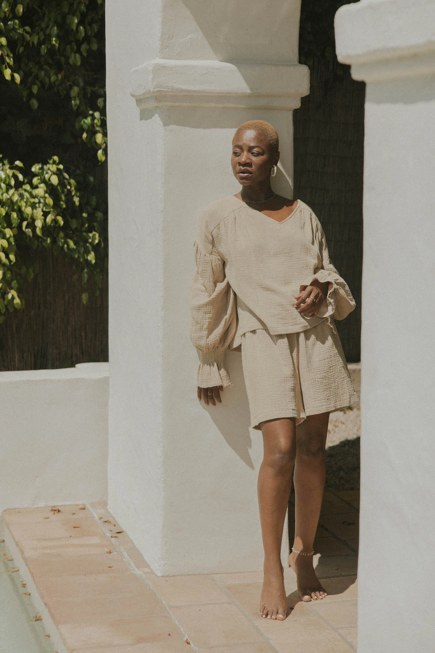 Tulum Shorts in Oat | Gauze Shorts for Women - Image 3