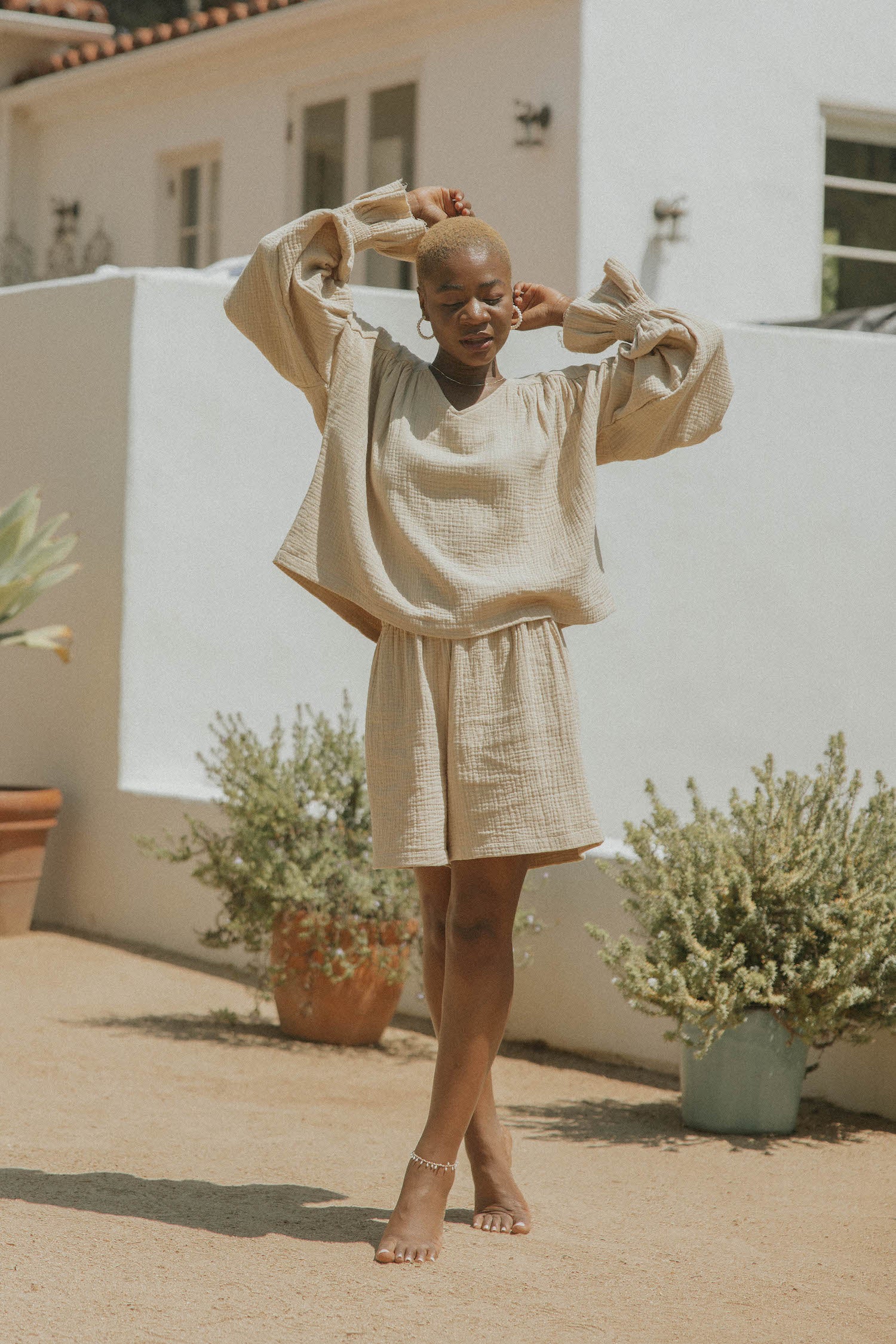Tulum Shorts in Oat | Gauze Shorts for Women - Image 5