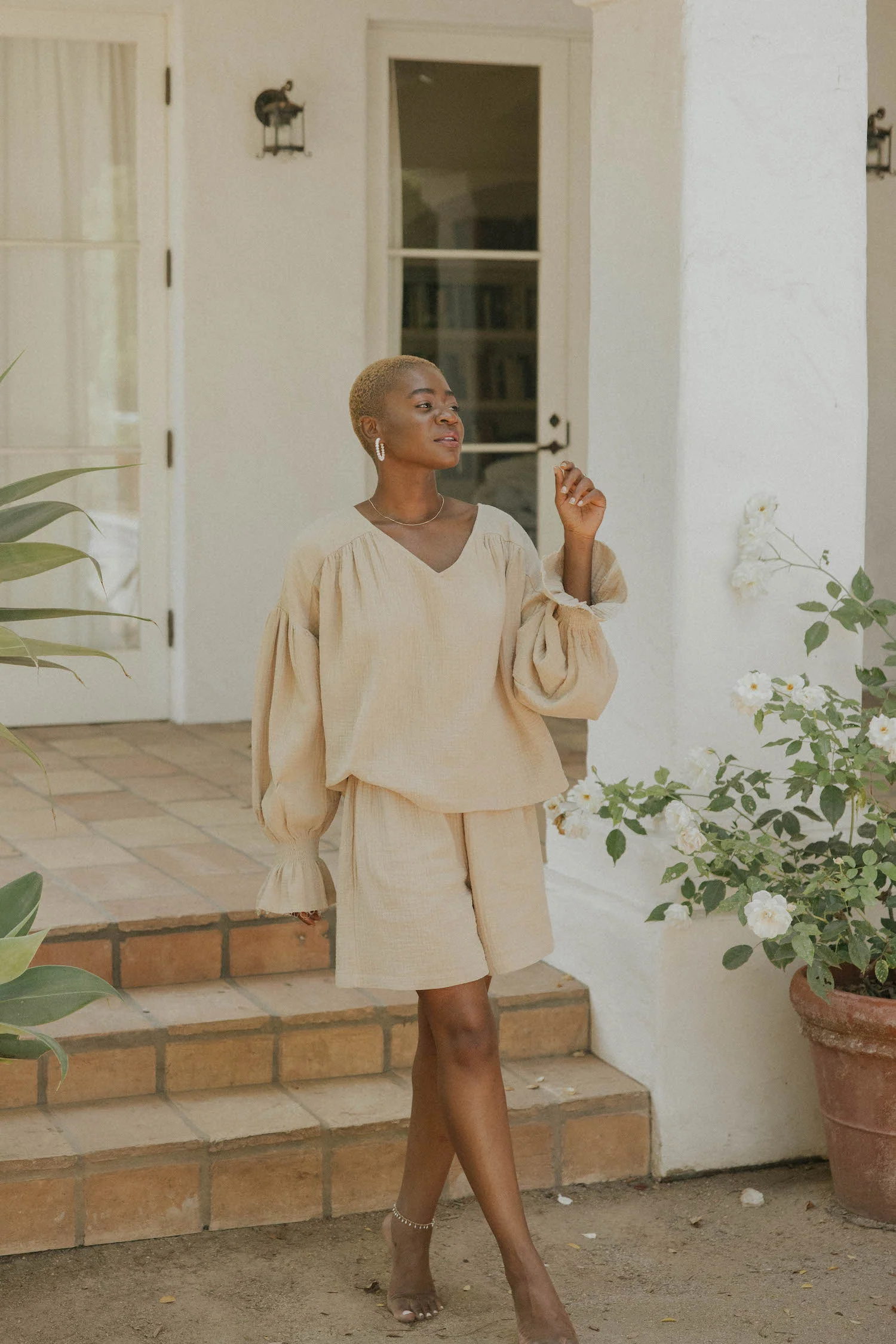 Tulum Shorts in Oat | Gauze Shorts for Women - Image 7
