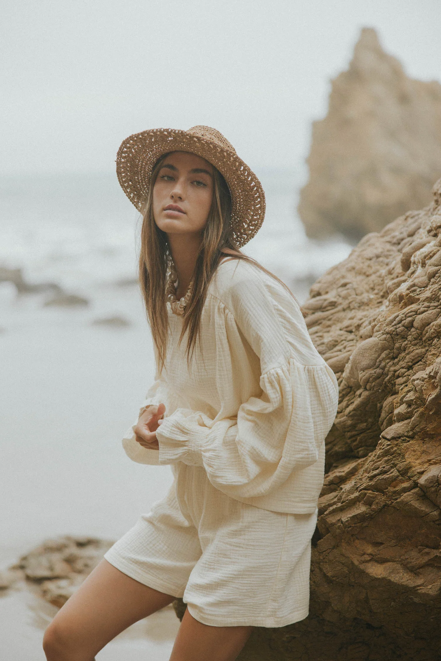 Tulum Top in Cream | White Puff Sleeve Top - Image 4