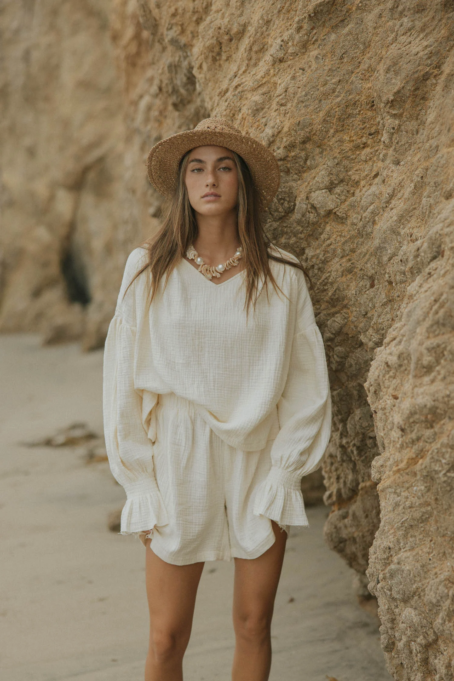 Tulum Top in Cream | White Puff Sleeve Top - Image 5