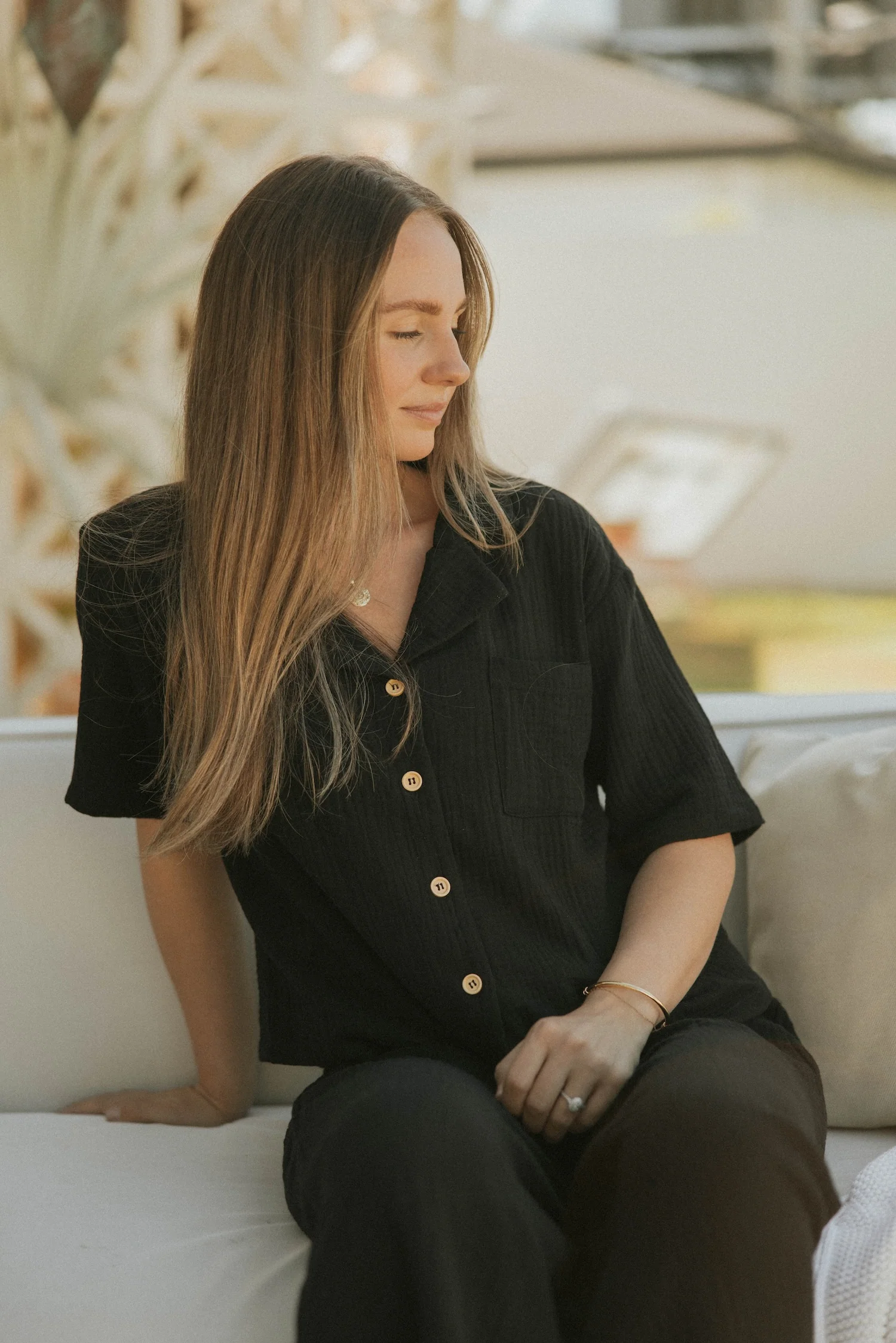 Carmen Top in Black | Black Gauze Button Down Top - Image 4