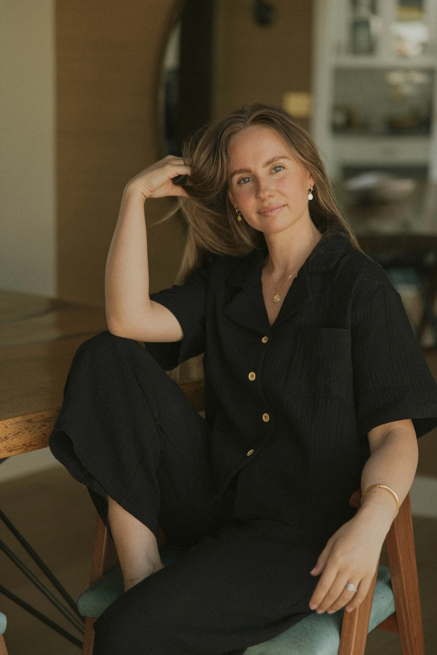 Carmen Top in Black | Black Gauze Button Down Top - Image 6