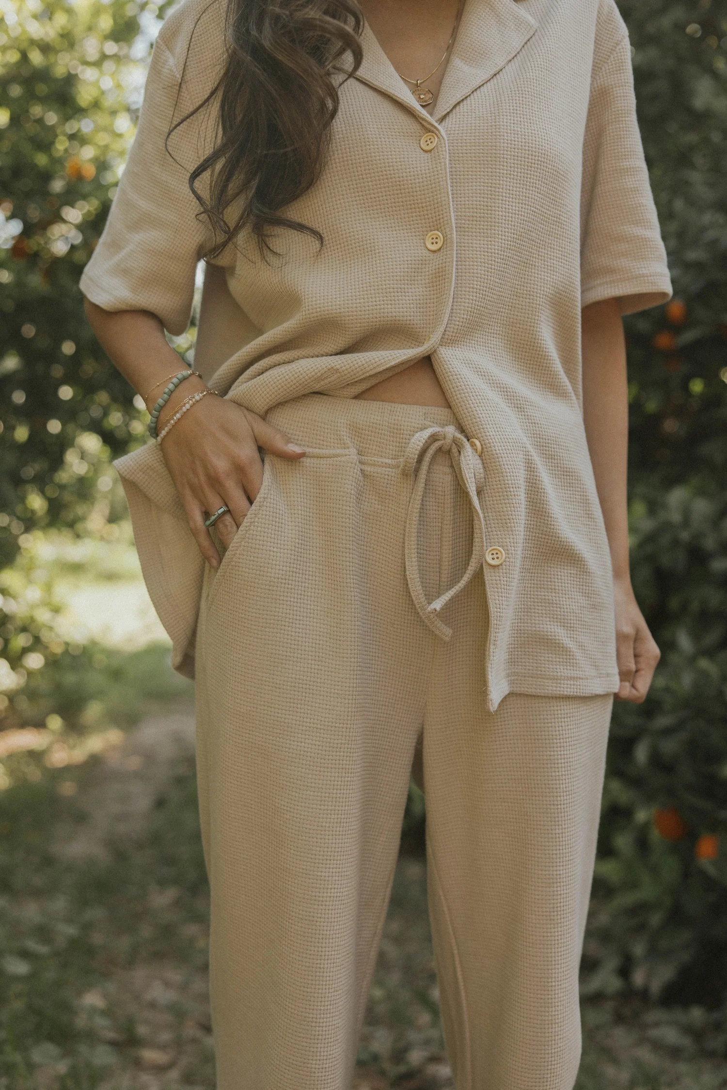 Haley Waffle Knit Fitted Pant | Almond - Image 3