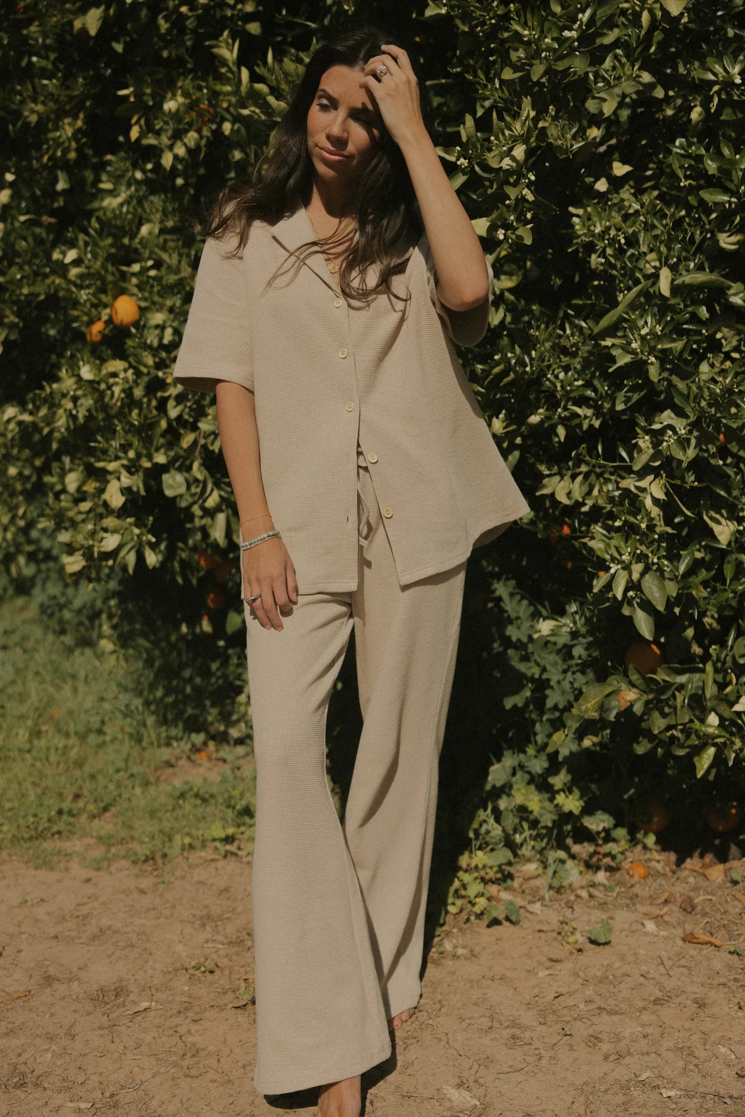 Haley Waffle Knit Fitted Pant | Almond - Image 6