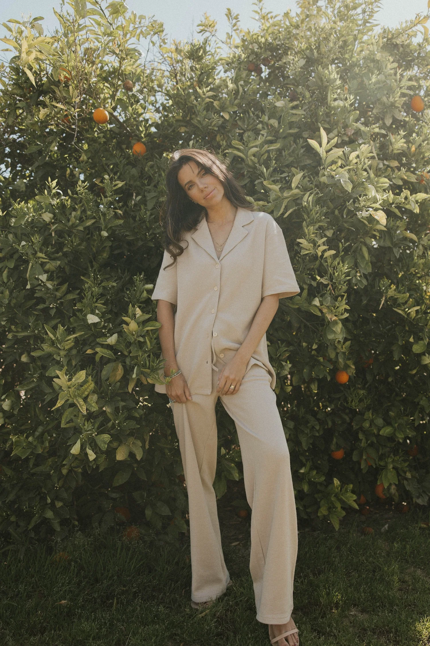 Haley Waffle Knit Button Down | Almond - Image 4