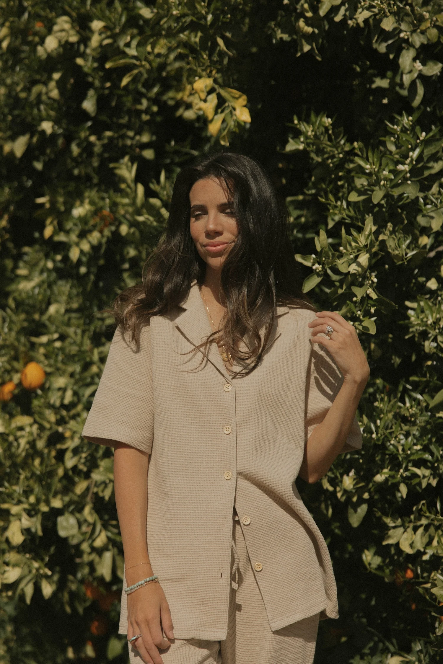 Haley Waffle Knit Button Down | Almond - Image 5