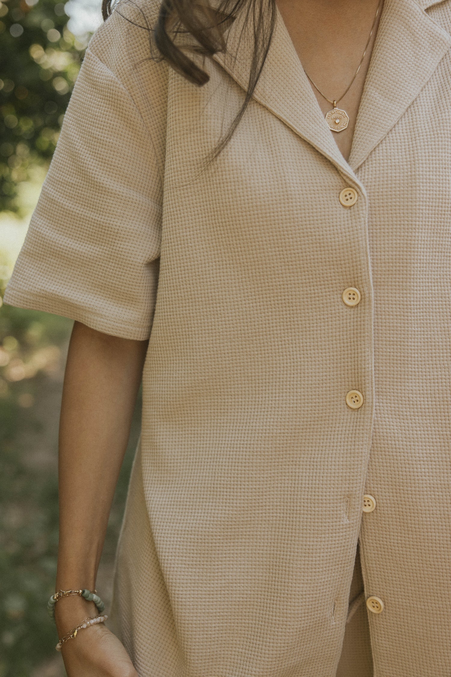 Haley Waffle Knit Button Down | Almond - Image 6