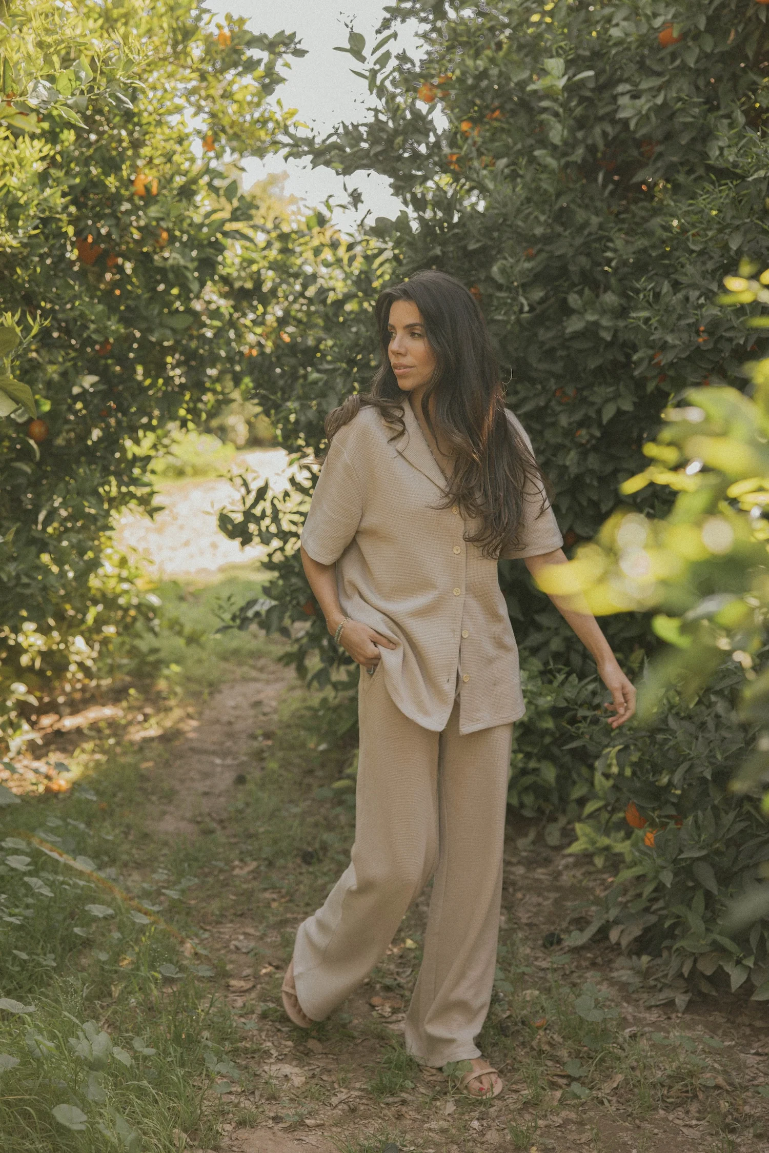 Haley Waffle Knit Button Down | Almond - Image 7