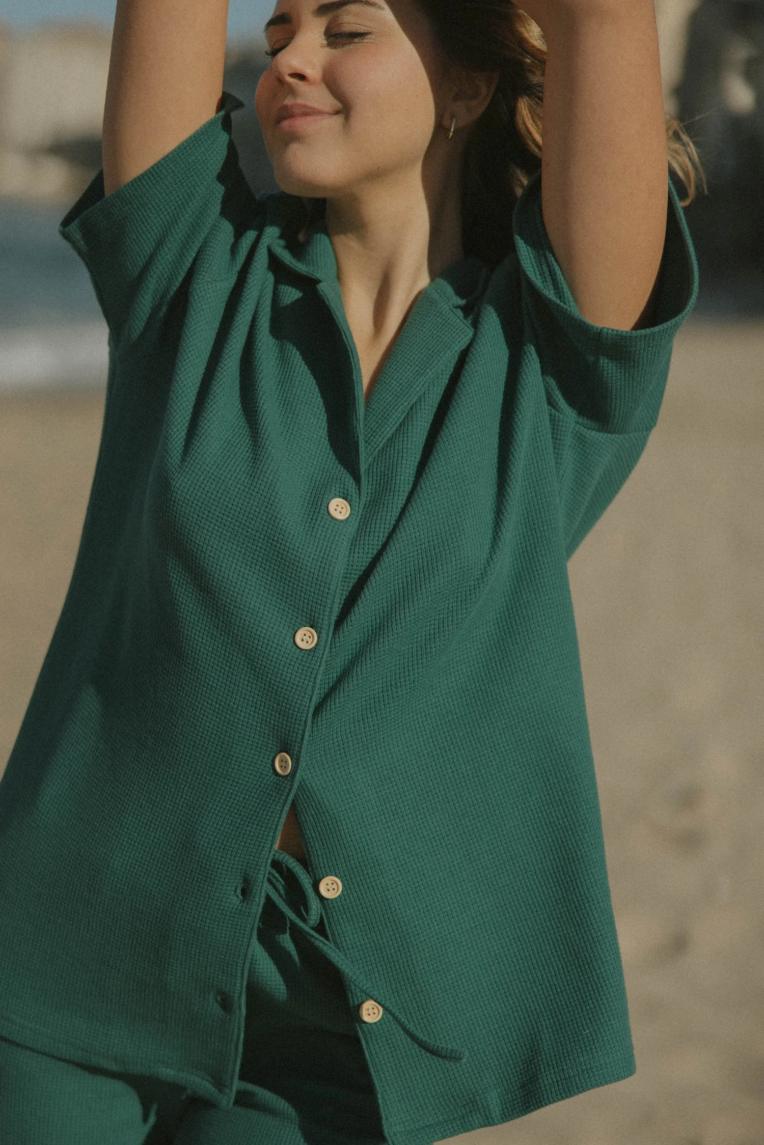 Haley Waffle Knit Button Down | Jade - Image 3