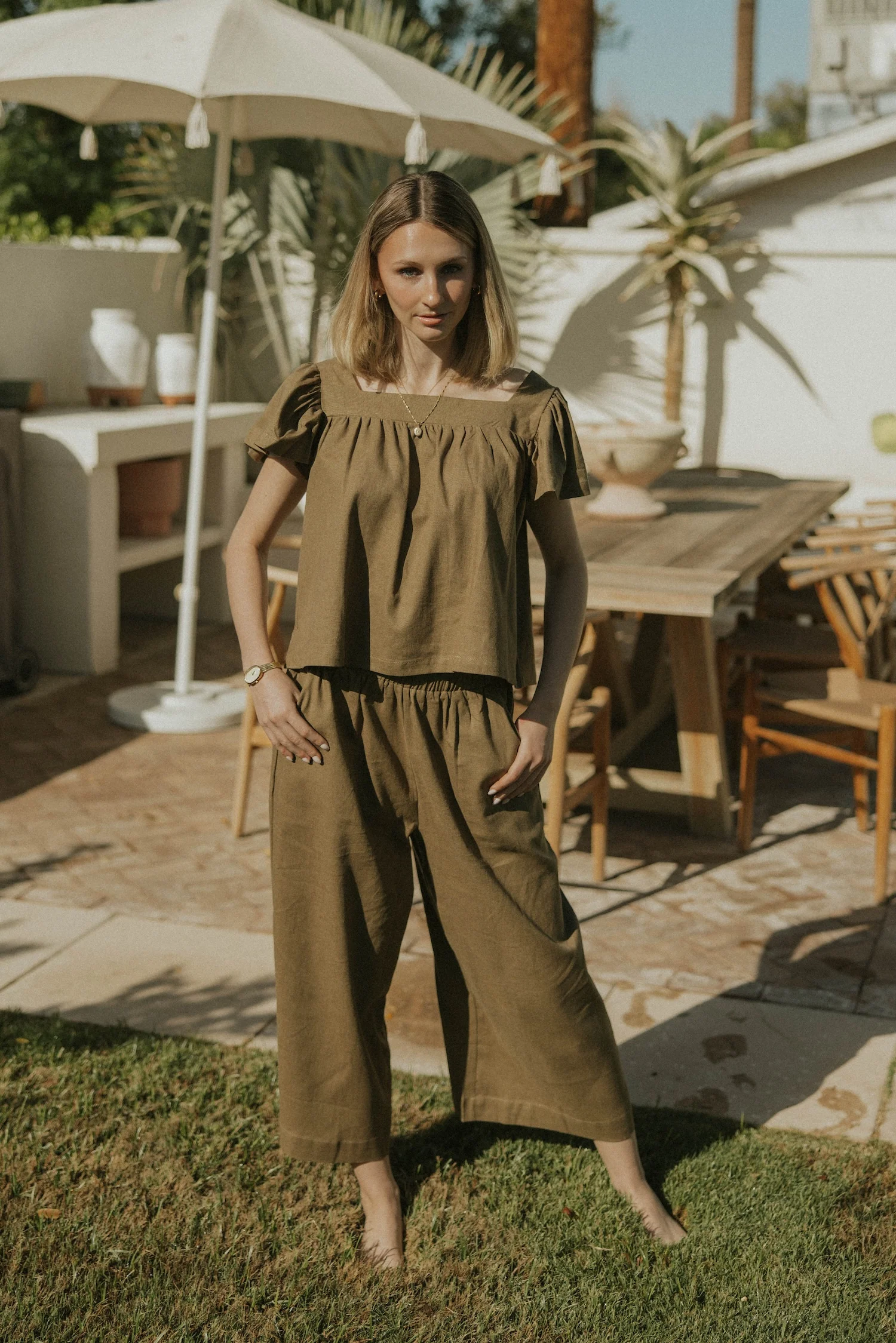 Meadow Pant in Olive | Green Wide Leg Linen Pants - Image 8