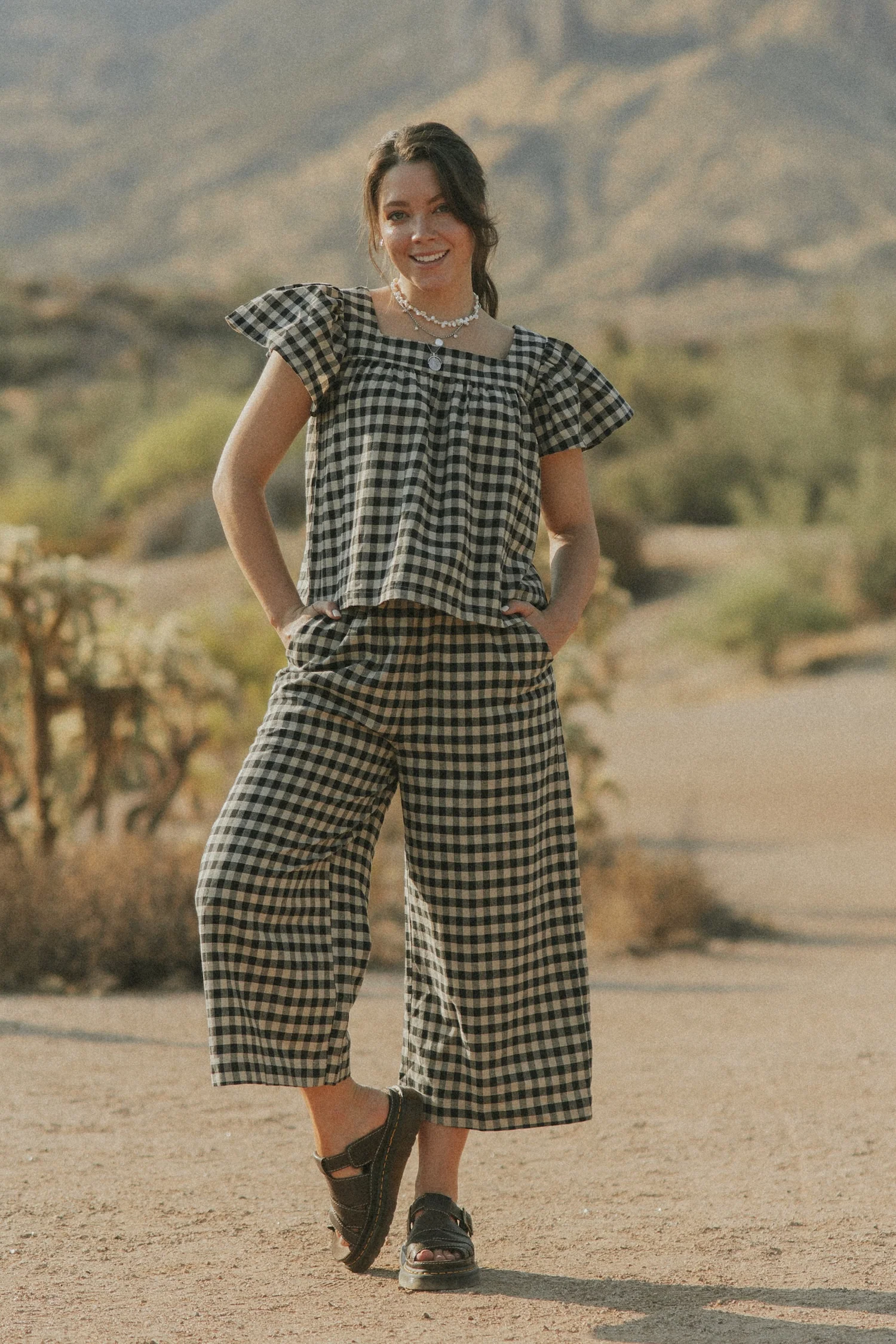Meadow Pants in Charcoal | Wide Leg Gingham Pants - Image 3