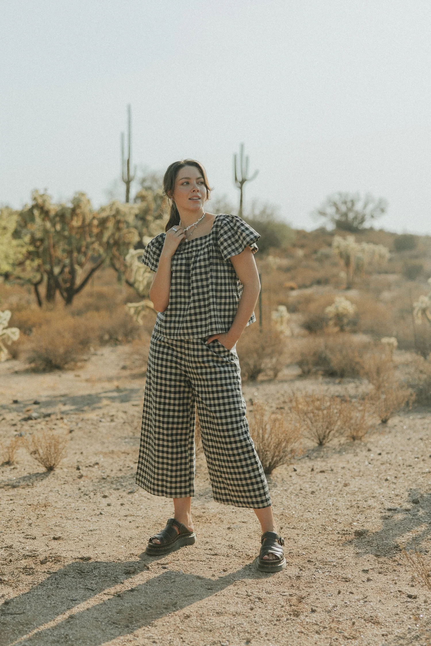 Meadow Pants in Charcoal | Wide Leg Gingham Pants - Image 5