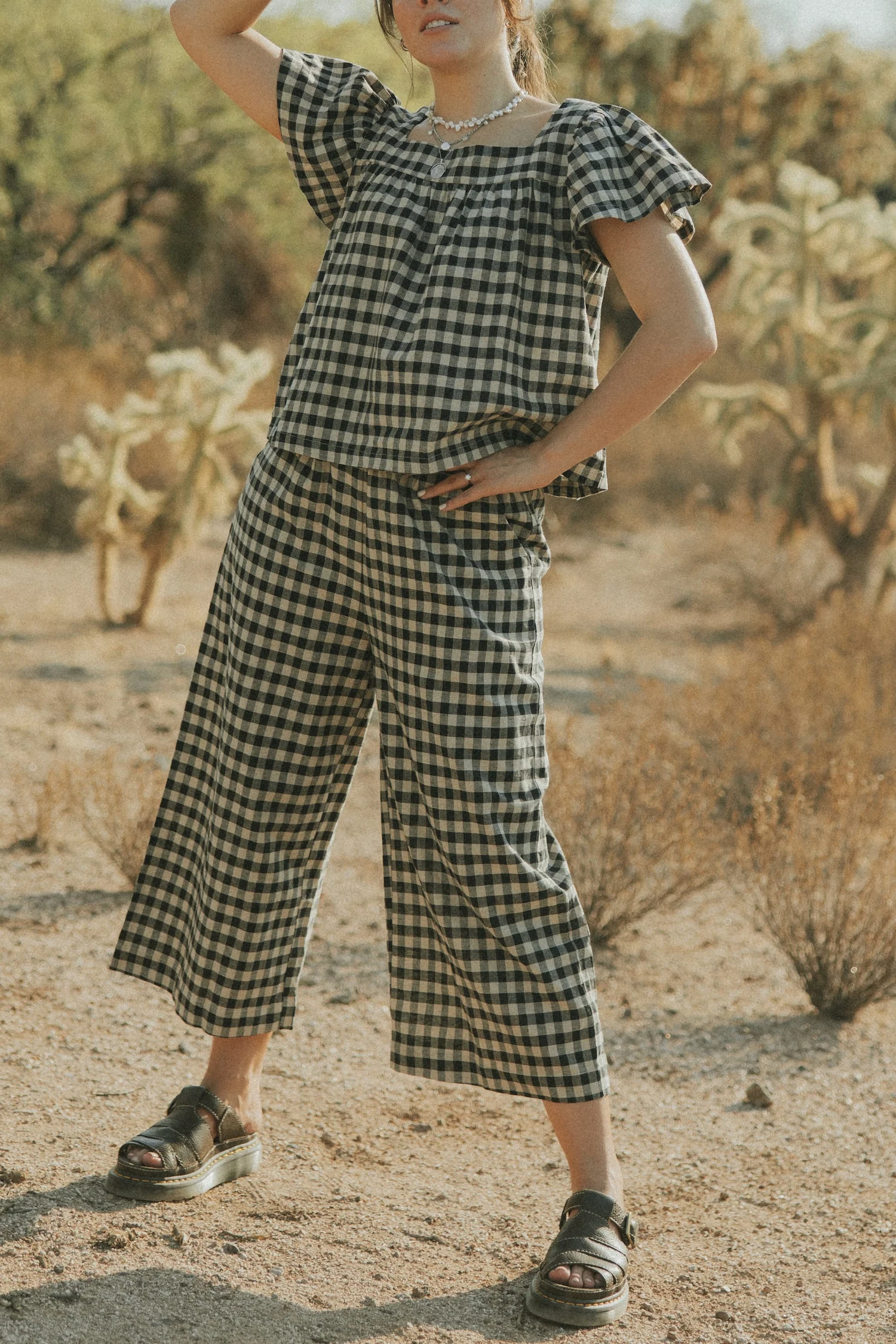 Meadow Pants in Charcoal | Wide Leg Gingham Pants - Image 7