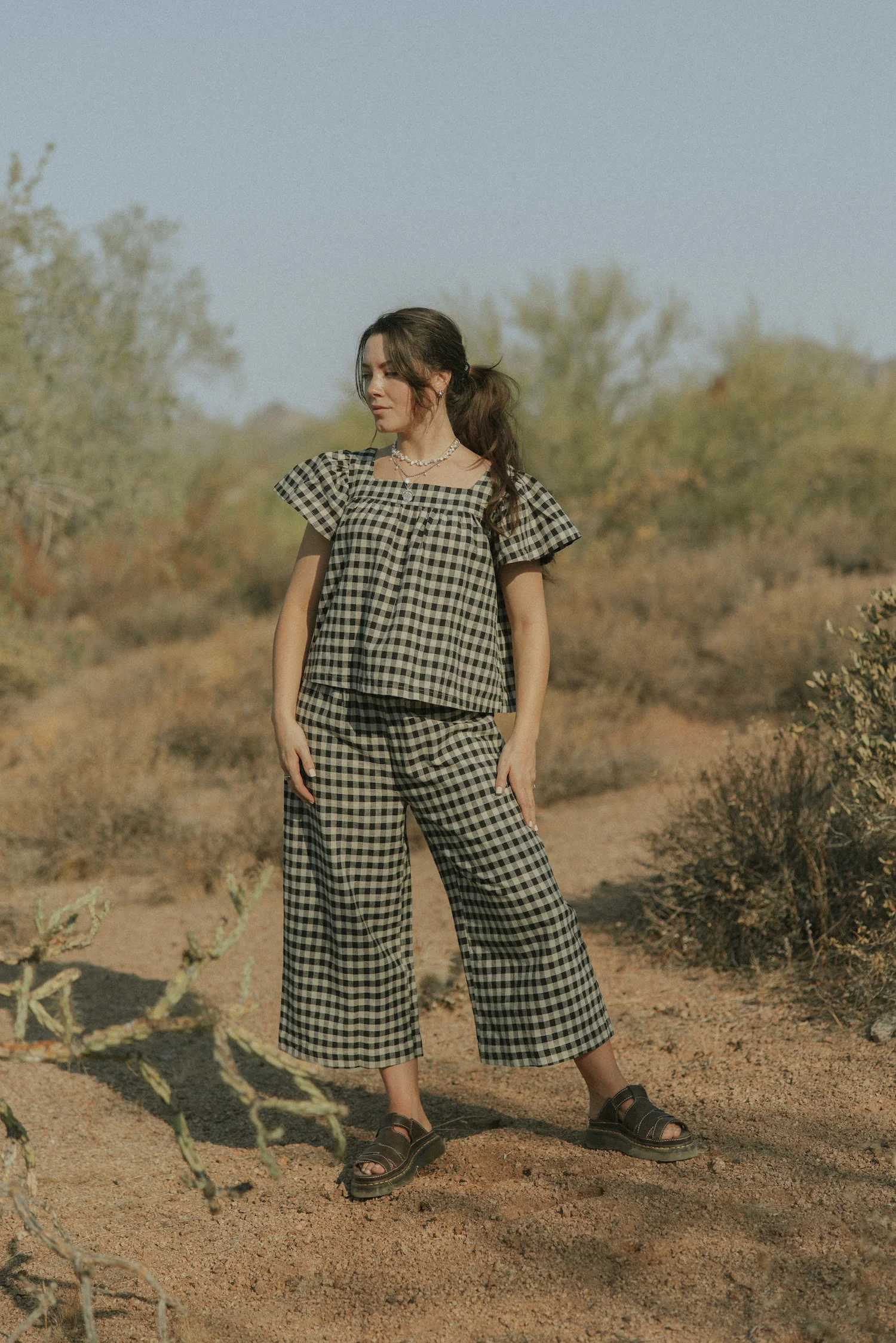 Meadow Pants in Charcoal | Wide Leg Gingham Pants - Image 8