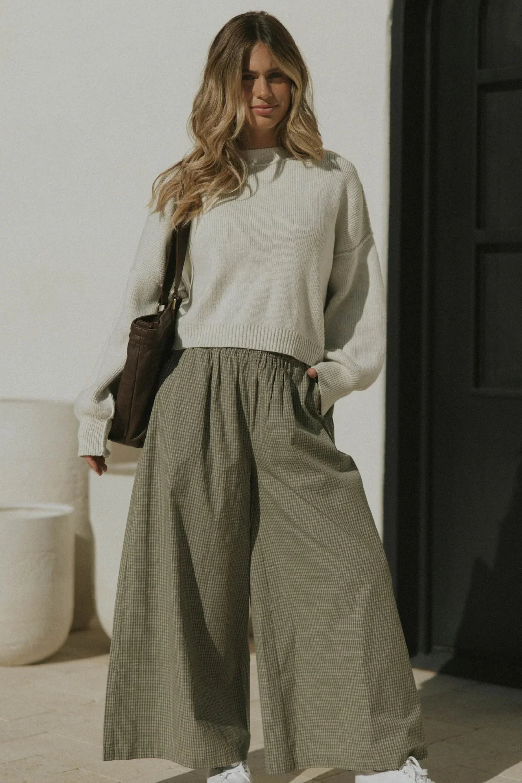 Penelope Bottoms in Cedar | Women's Plaid Wide Leg Pants - Image 3